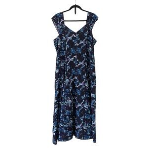 Papa Vancouver Blue and White Flutter Sleeve‎ V-Neck Sundress NWT